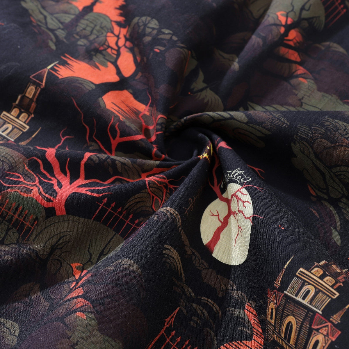 Halloween Hawaiian Shirt For Men Midnight Castle Shirt Camp Collar 100% Cotton By Sun